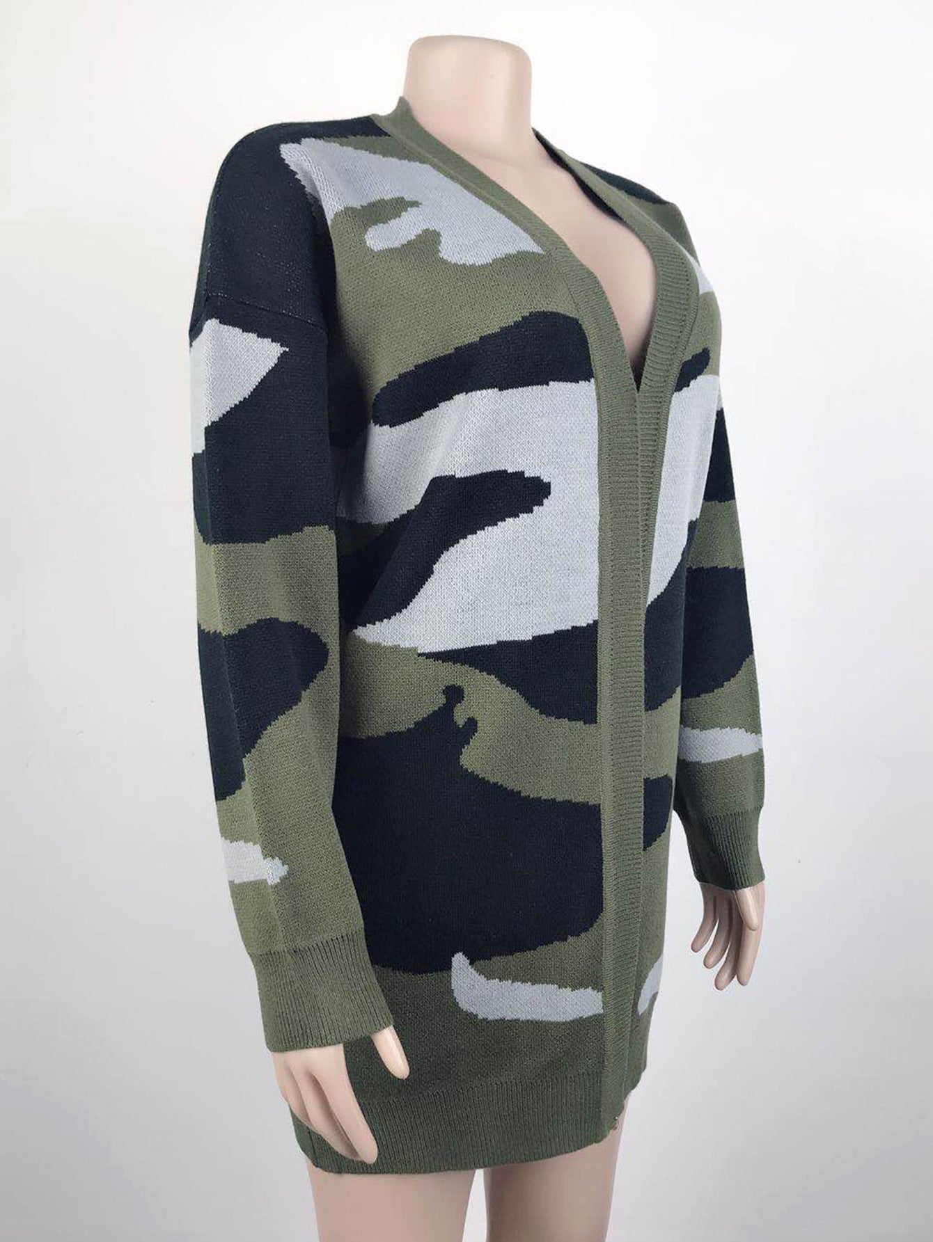 Women's Cardigans Kniting Bicolor Camo Long Sleeves