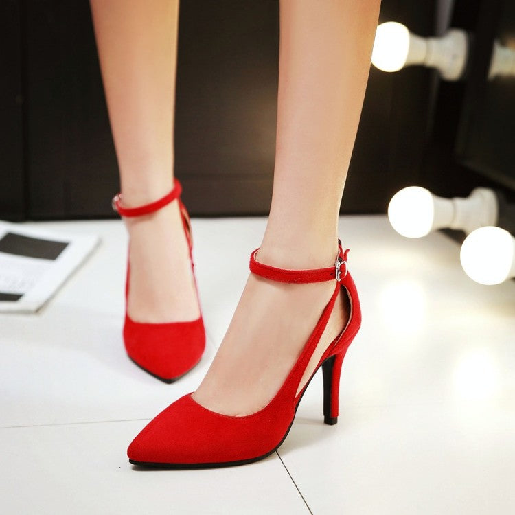 Women's Pointed Toe Hollow Out Ankle Strap Stiletto High Heel Sandals