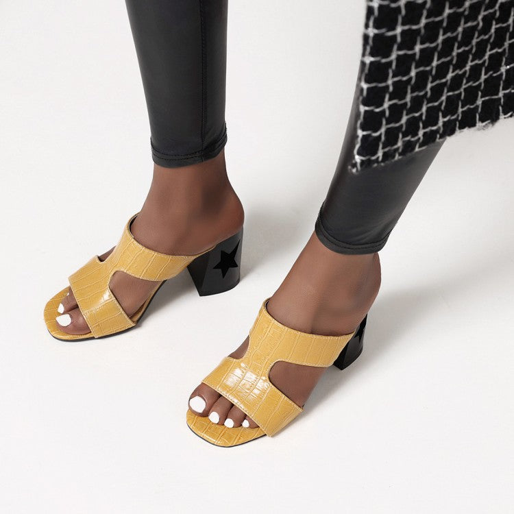 Women's Open Toe Block Chunky Heel Slides Sandals