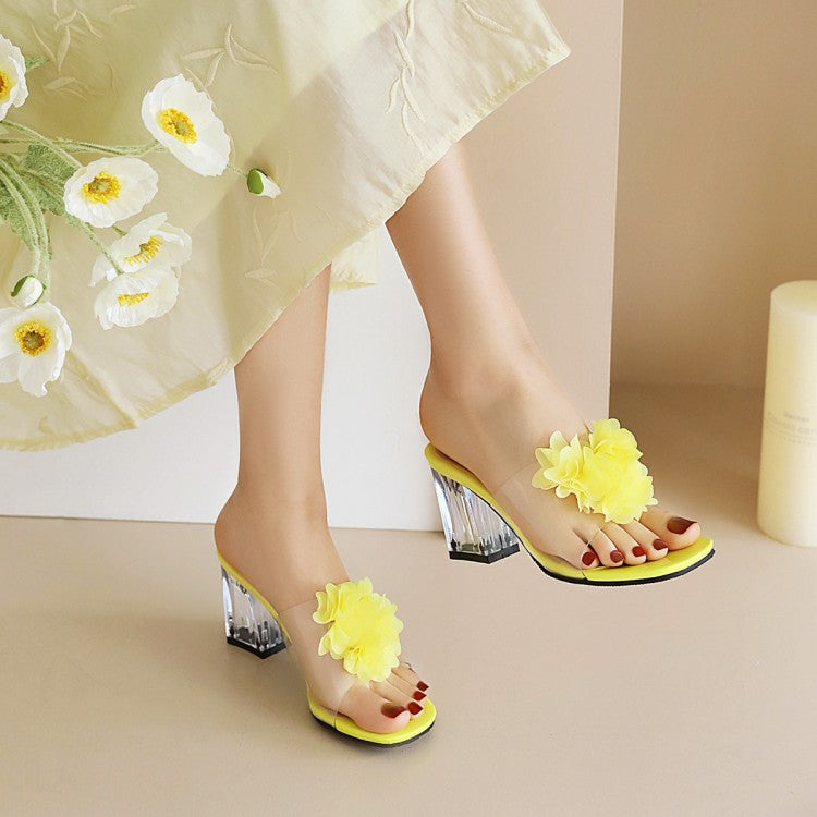 Women's Flora Crystal Transparent Block Heel Slides Sandals