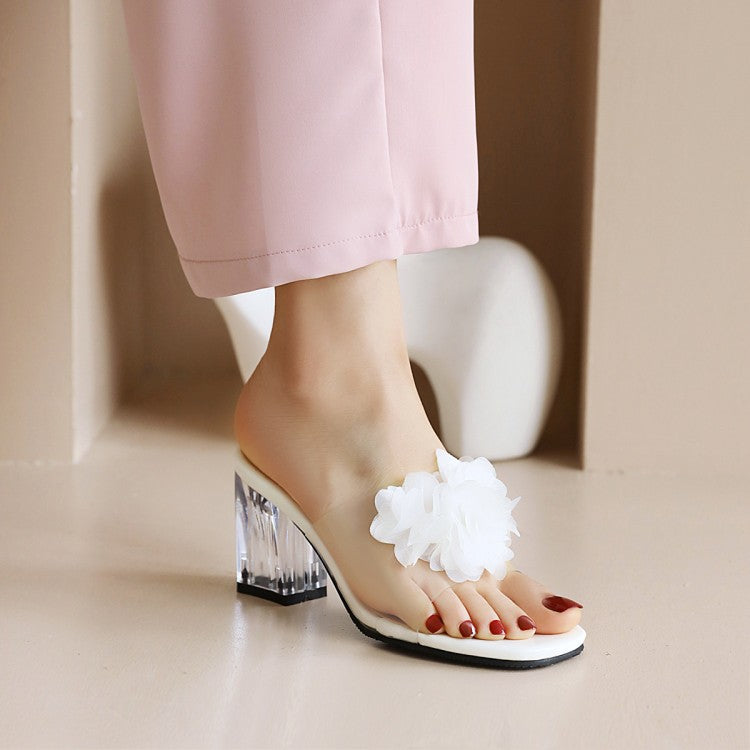 Women's Flora Crystal Transparent Block Heel Slides Sandals