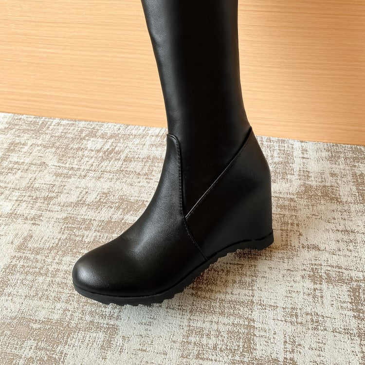 Women's Lace Fur Inside Heighten Wedge Heel Over-The-Knee Boots
