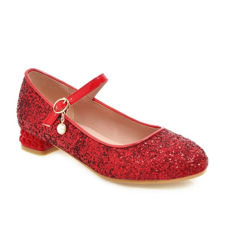 Women's Sparkling Sequins Shallow Mary Janes Rhinestone Flat Pumps