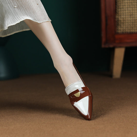 Women's Bicolor Pointed Toe Slingbacks Spool Heel Sandals