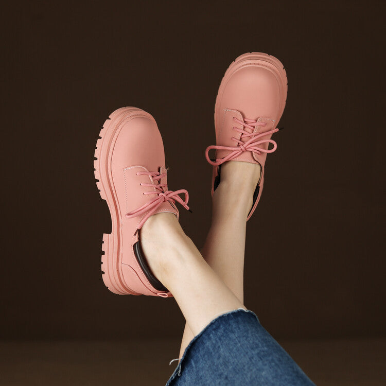 Women's Round Toe Lace Up Oxford Shoes