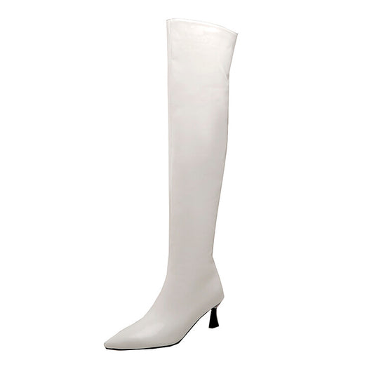 Women's Glossy Pointed Toe Side Zippers Stiletto Heel Over-the-Knee Boots