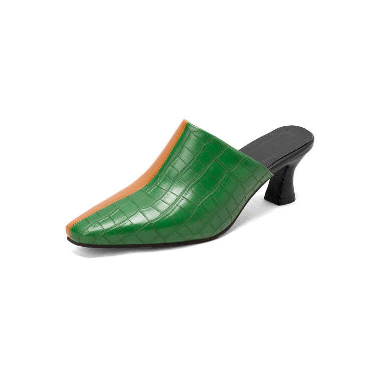 Women's Bicolor Pointed Toe Spool Heel Slides