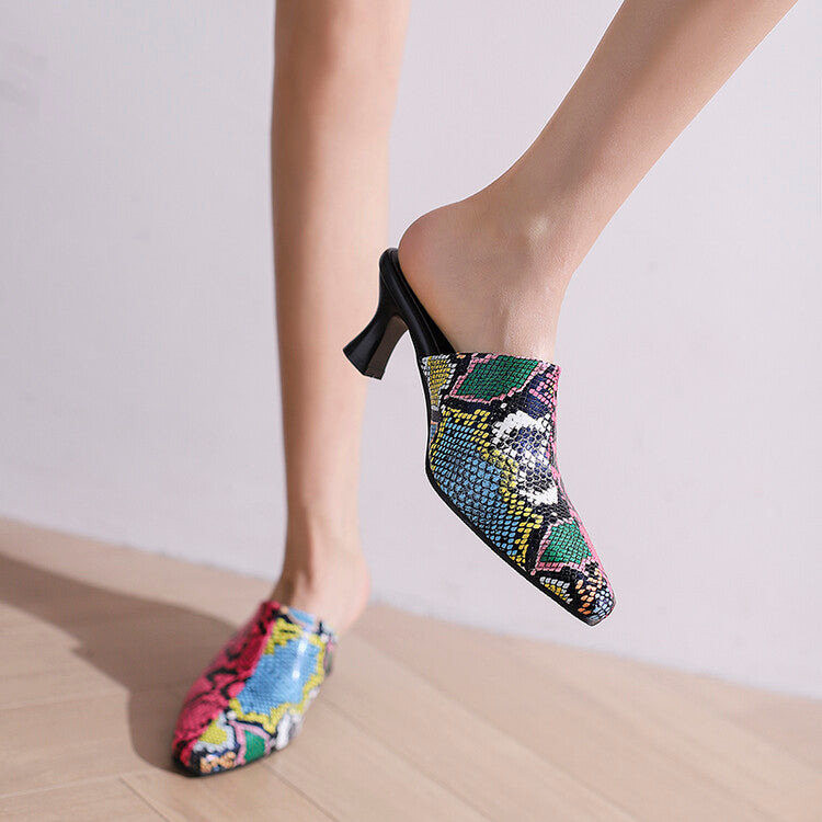 Women's Bicolor Pointed Toe Spool Heel Slides