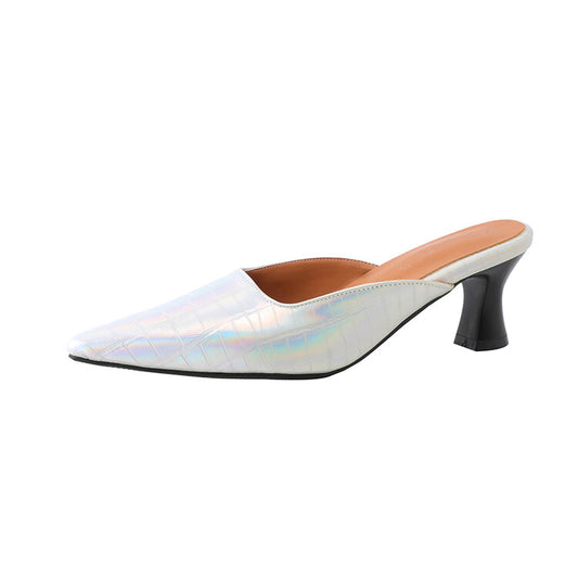 Women's Pointed Toe Spool Heel Slides Slip On Sandals