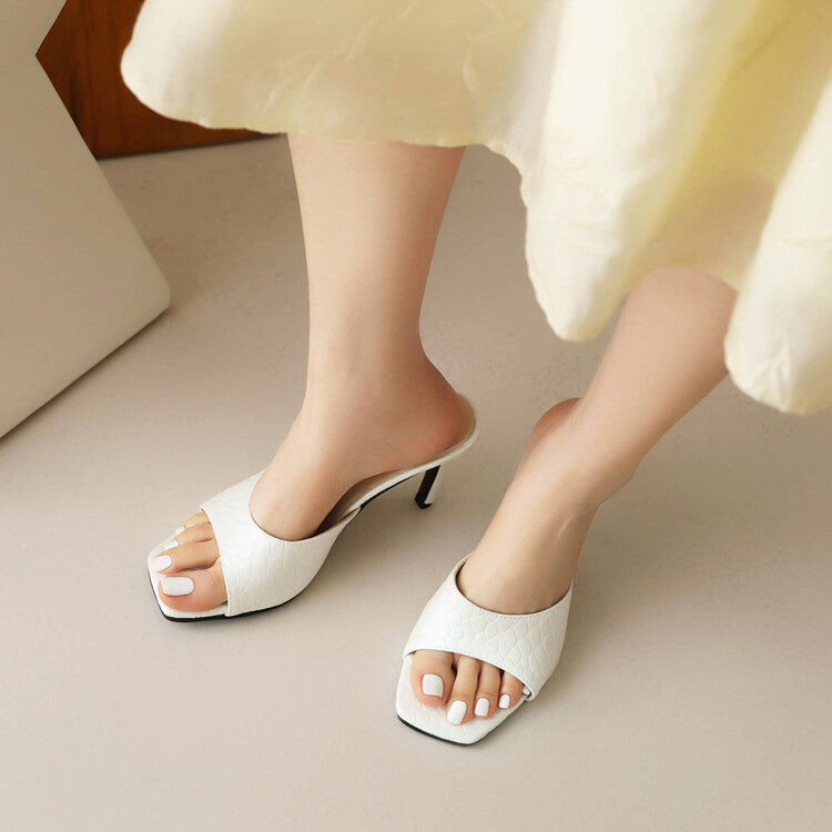 Women's Square Toe Stiletto Heel Slides Sandals