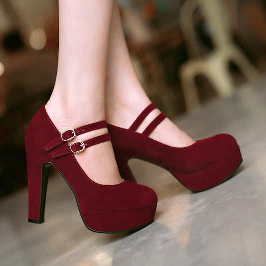 Women's Ankle Straps Platform Chunky High Heels Shoes