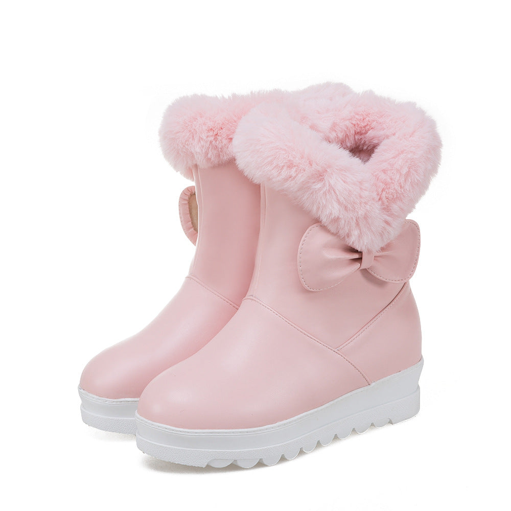 Sweet Academic Style Winter Bow Snow Boots Princess Short Boots