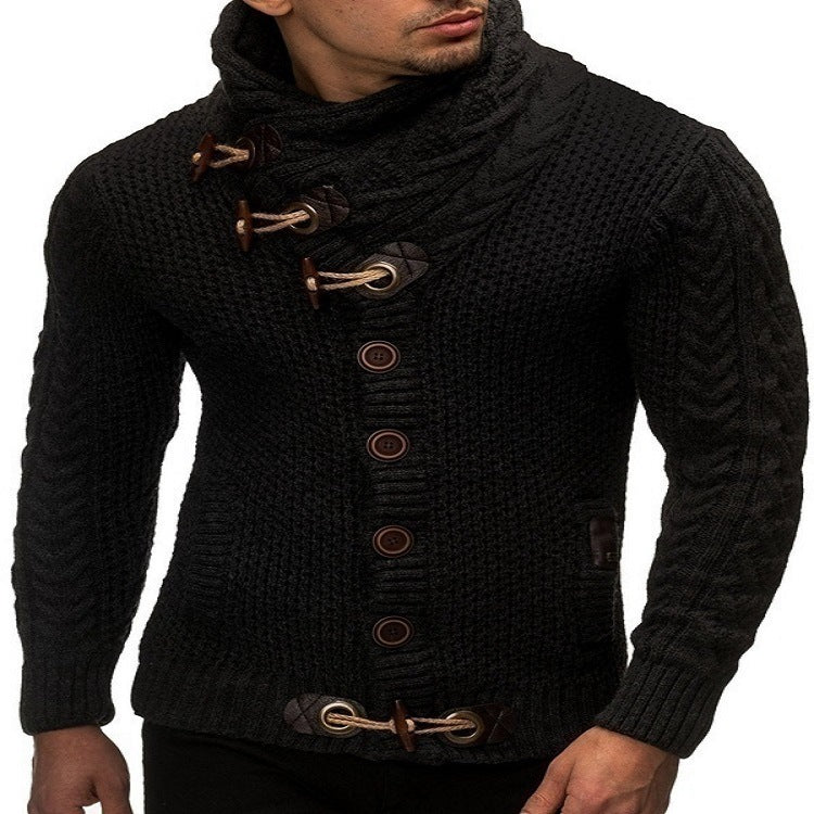 Cowl Neck Horn Button Single Breasted Cardigan 9168
