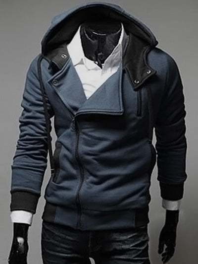 Street Style Side Zipper Studs Long Sleeves Men's  Polyester Hoodies 6153