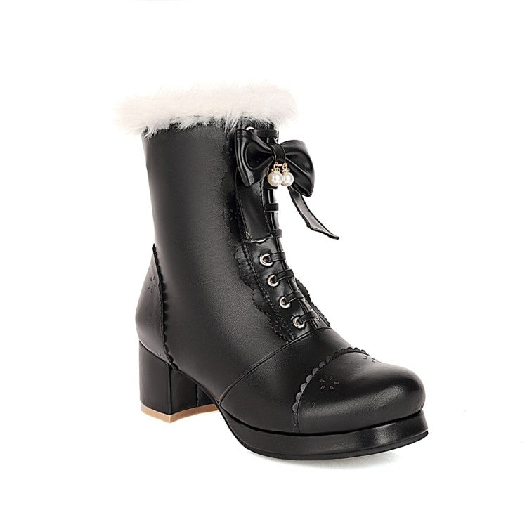 Women's  Bowtie High Heel Short Snow Boots