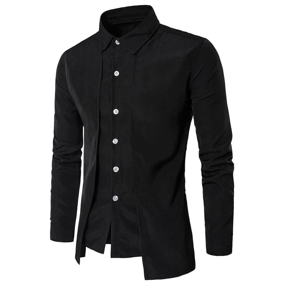 Turndown Collar Long Sleeve Cotton Men Shirt 4261