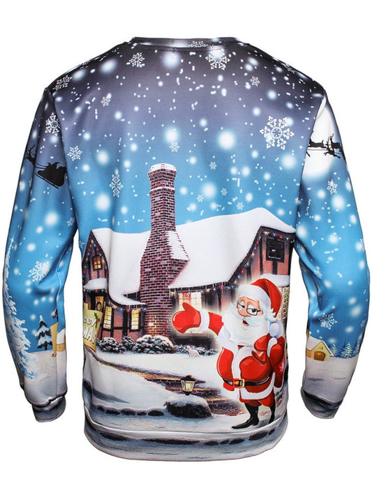 Snowflake Christmas Santa House Print Man Long Sleeve Sweatshirt 3489