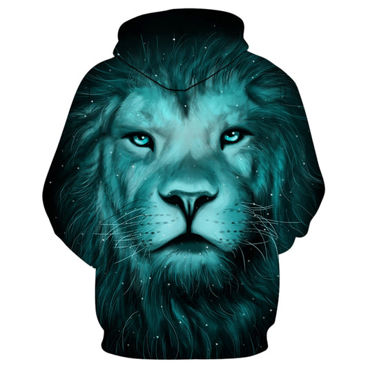 Men's 3D Lion Galaxy Print Drawstring Neck Pullover Hoodie