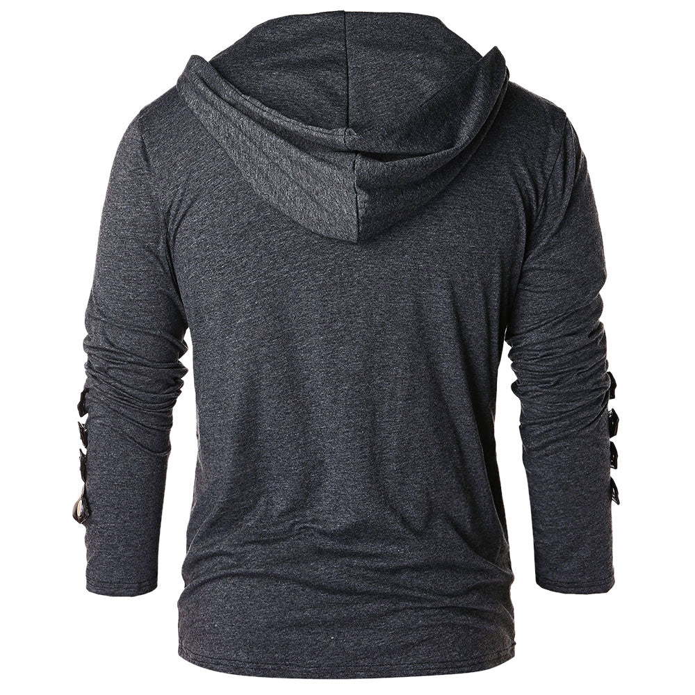 Men's Faux Leather Lace Up Pu Panel Hoodie
