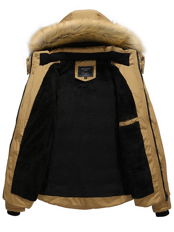 Men's Panel Parka Faux Fur Hoodie  Coat Warm Outwear