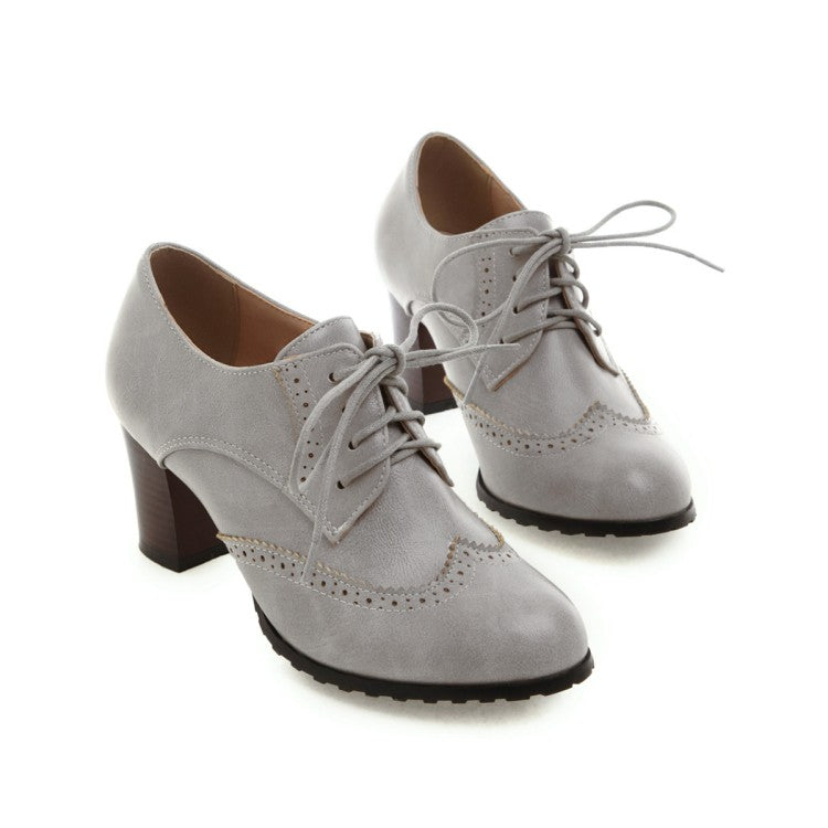 Women's Retro Tied Carved Medium Heel Oxford Shoes