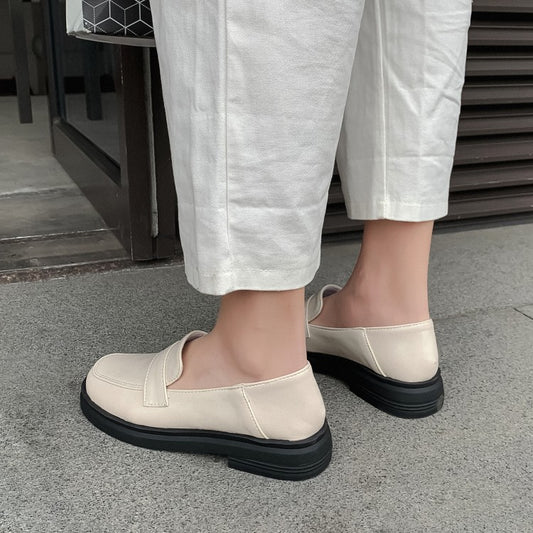 Women's Solid Color Square Toe Shallow Slip on Platform Flats Shoes