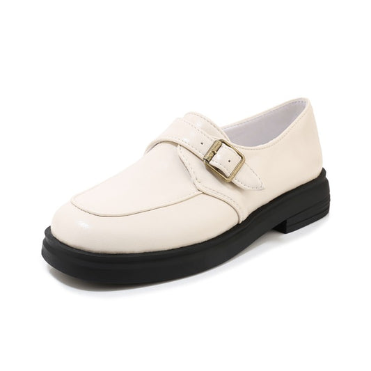 Women's Solid Color Metal Buckle Slip on Flats Shoes