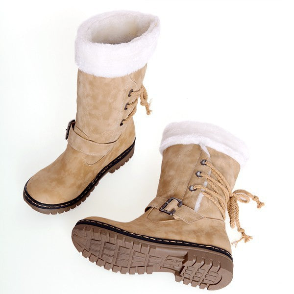 Belt Buckle Lace Up Snow Boots 8105