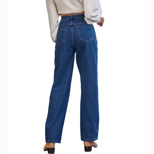 Ins Fashion Pocket Chains Denim Straight Long Women Jeans