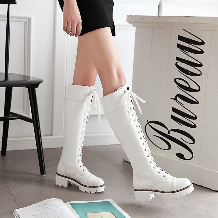 Cross Straps Tall Boots Chunky Heel for Women 1239