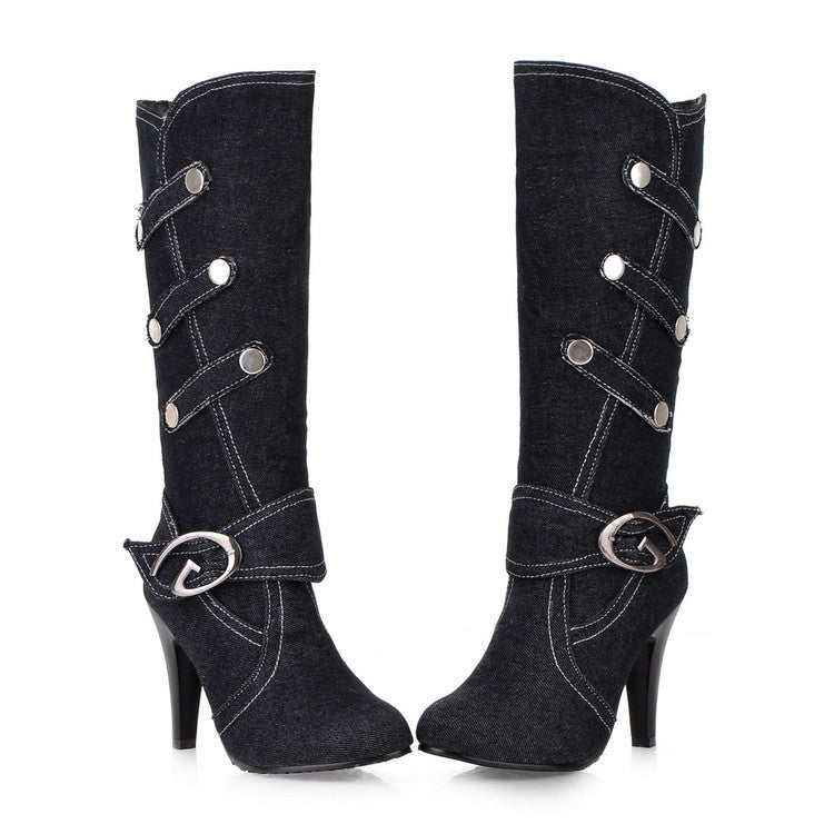 Denim High Heel Tall Boots for Women 4536