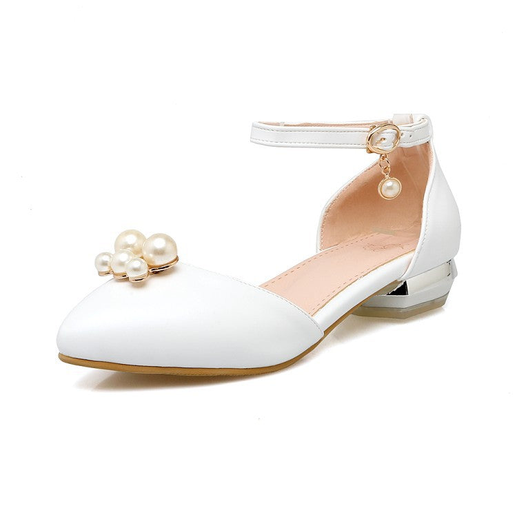 Ankle Strap Pearl Toe Covered Women Flat Shoes 1941