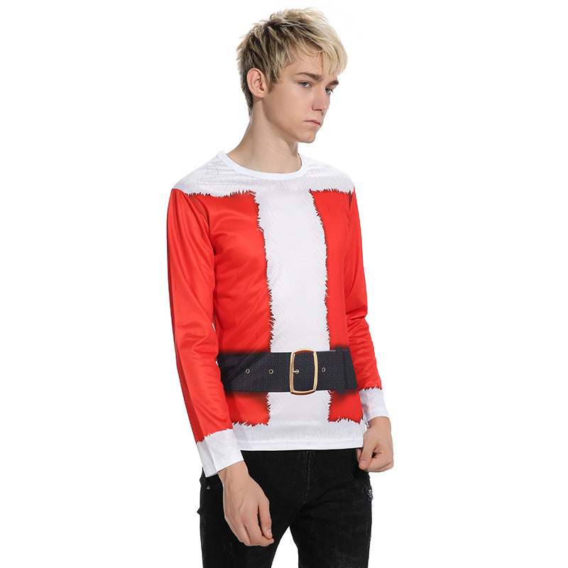 able Men's Round Neck Santa Claus Costume Printed Long Sleeve T-Shirt