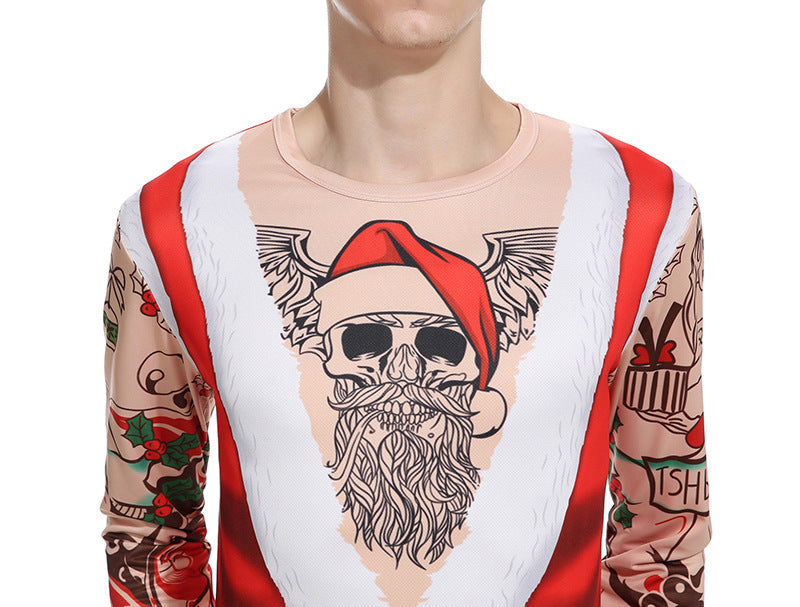 Men's Christmas Santa Claus Round Neck Long Sleeve T-shirt