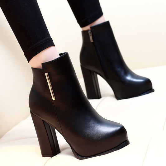 Black Zip Metal High Heels Platform Ankle Boots 3963