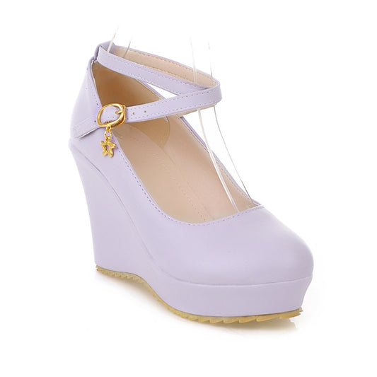 Ankle Straps High Heel Platform Wedges Shoes Woman 7457