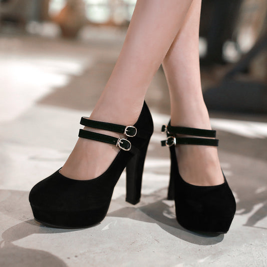 Women's Ankle Straps Platform Chunky High Heels Shoes
