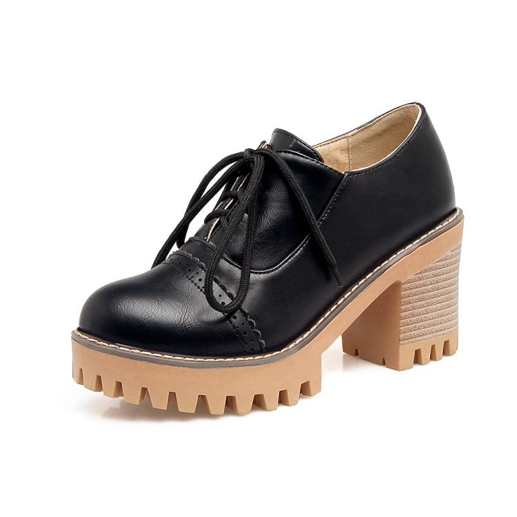 Lace Up Chunky High Heel Oxford Shoes for Women 4594