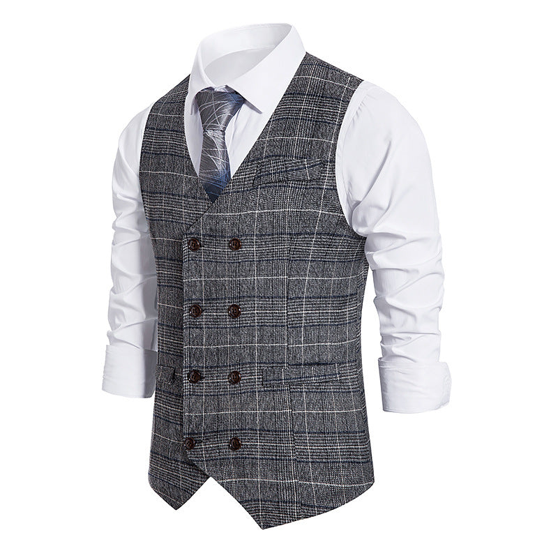 Men's Plaid Double-breasted Waistcoat Suit Retro Vest