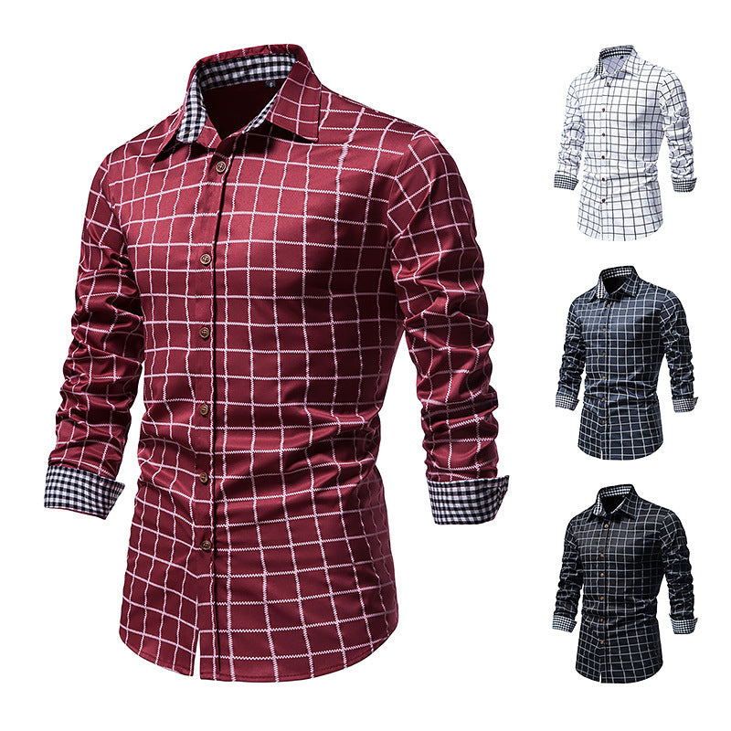 Men's Fashion Long Sleeve Plaid Button Shirt Casual Shirt – meetfun