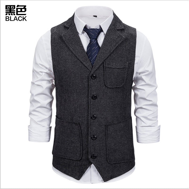 Men's Herringbone Single-breasted Lapel Waistcoat Suit Vest