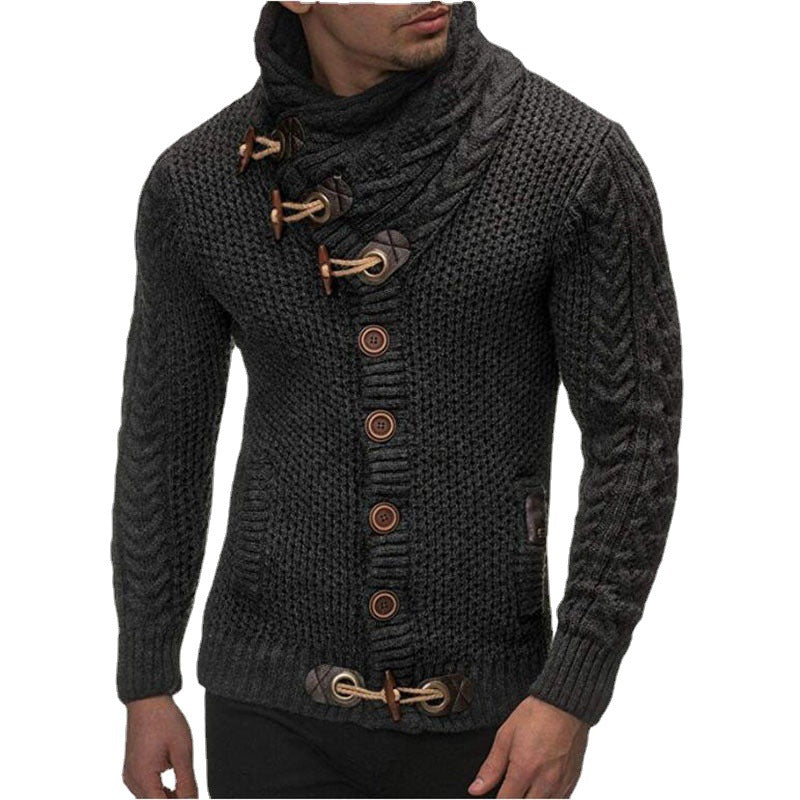 Men's Round Neck Horn Button Single Breasted Cardigan