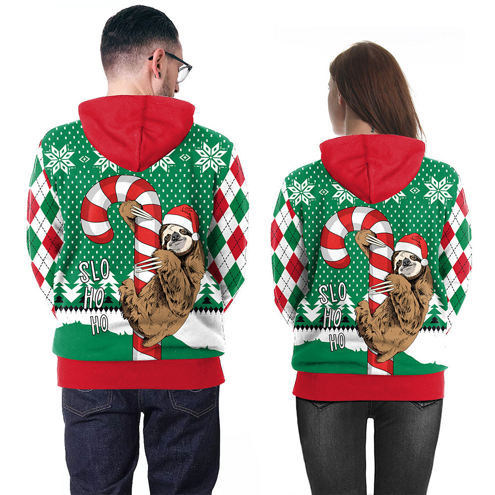 Loose Christmas Cat Animal Print Couple Hoodie