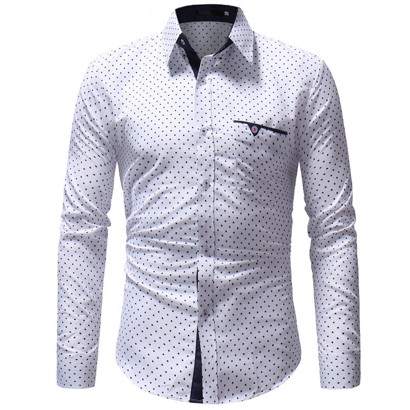 Casual Slim Fit Lattice Turn Down Collar Long Sleeve for Male 2263