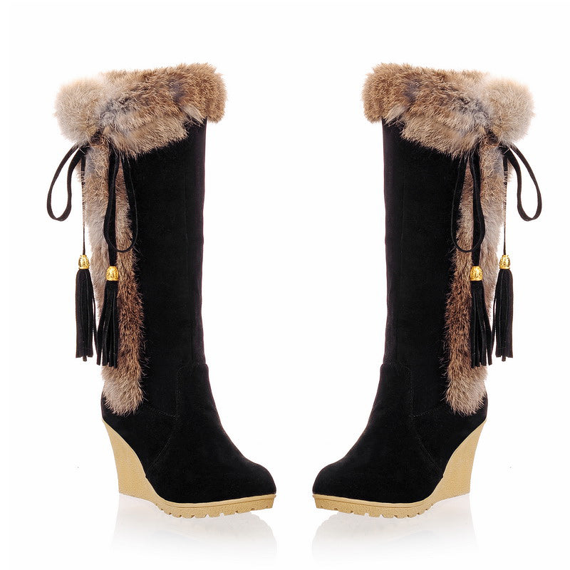 Studded Fur Tall Boots Platform Shoes for Women 8923