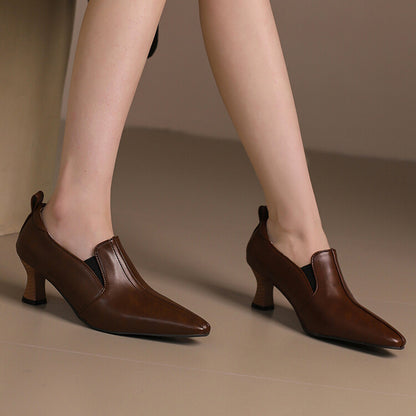 Women's Pointed Toe Hoof Heel Loafer Shoes