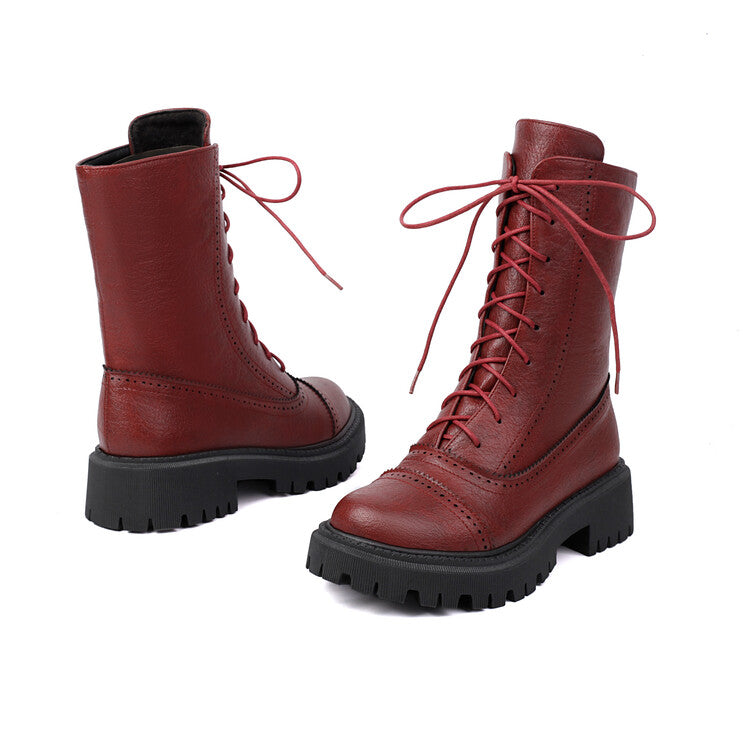 Women's Lace-Up Round Toe Flat Platform Short Boots