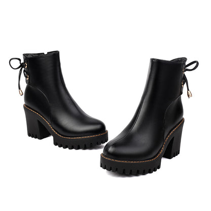 Women's Round Toe Lace-up Platform High Heel Ankle Boots