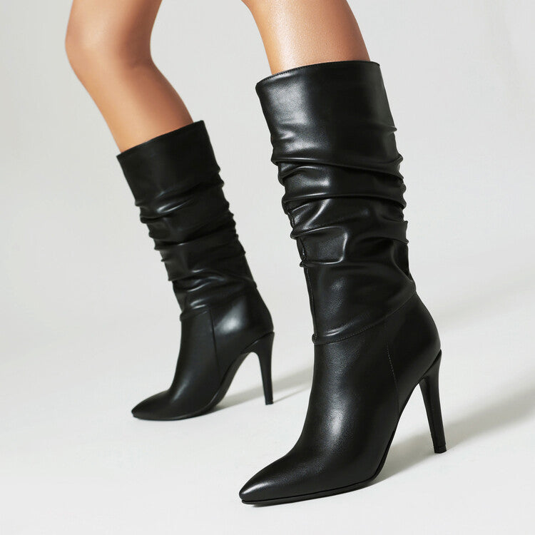 Women's Pointed Toe Stiletto Heel Mid Calf Boots