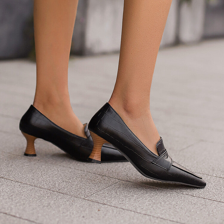 Women's Pointed Toe Hoof Heel Loafer Shoes